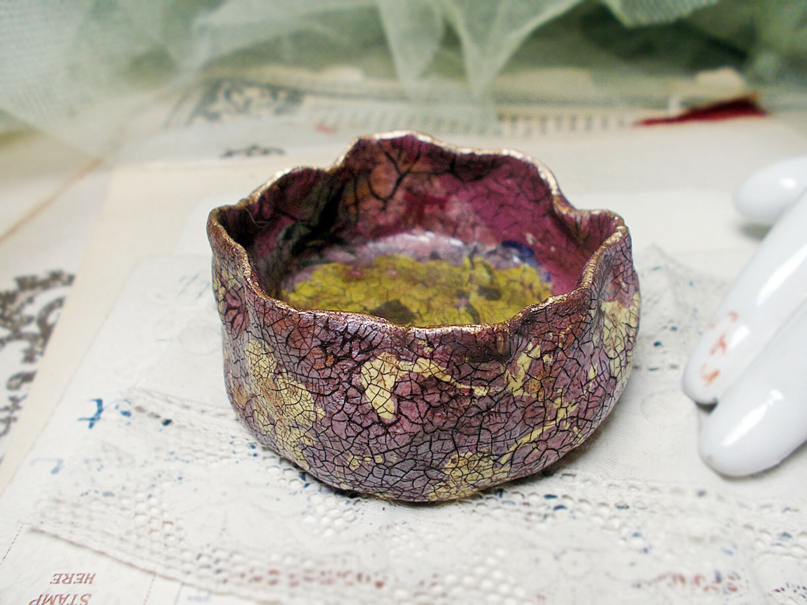 Paper Clay Bowl Small Handmade Rustic Bowl Iridescent Etsy