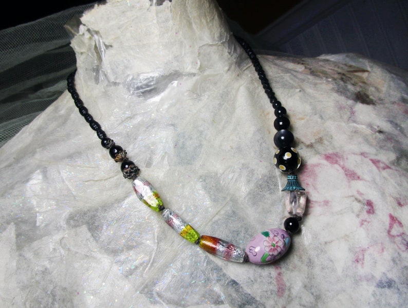 Beaded Necklace  Rustic Assemblage Necklace  Foiled image 4