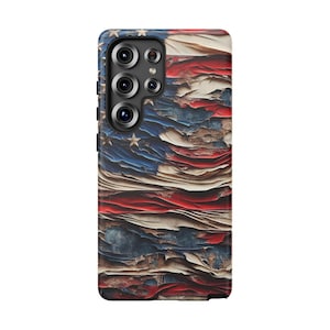 American Flag Samsung Galaxy Tough Phone Case, Patriotic Phone Cover, USA Flag Phone Protector, Grunge Flag iPhone Case, Veteran Gift