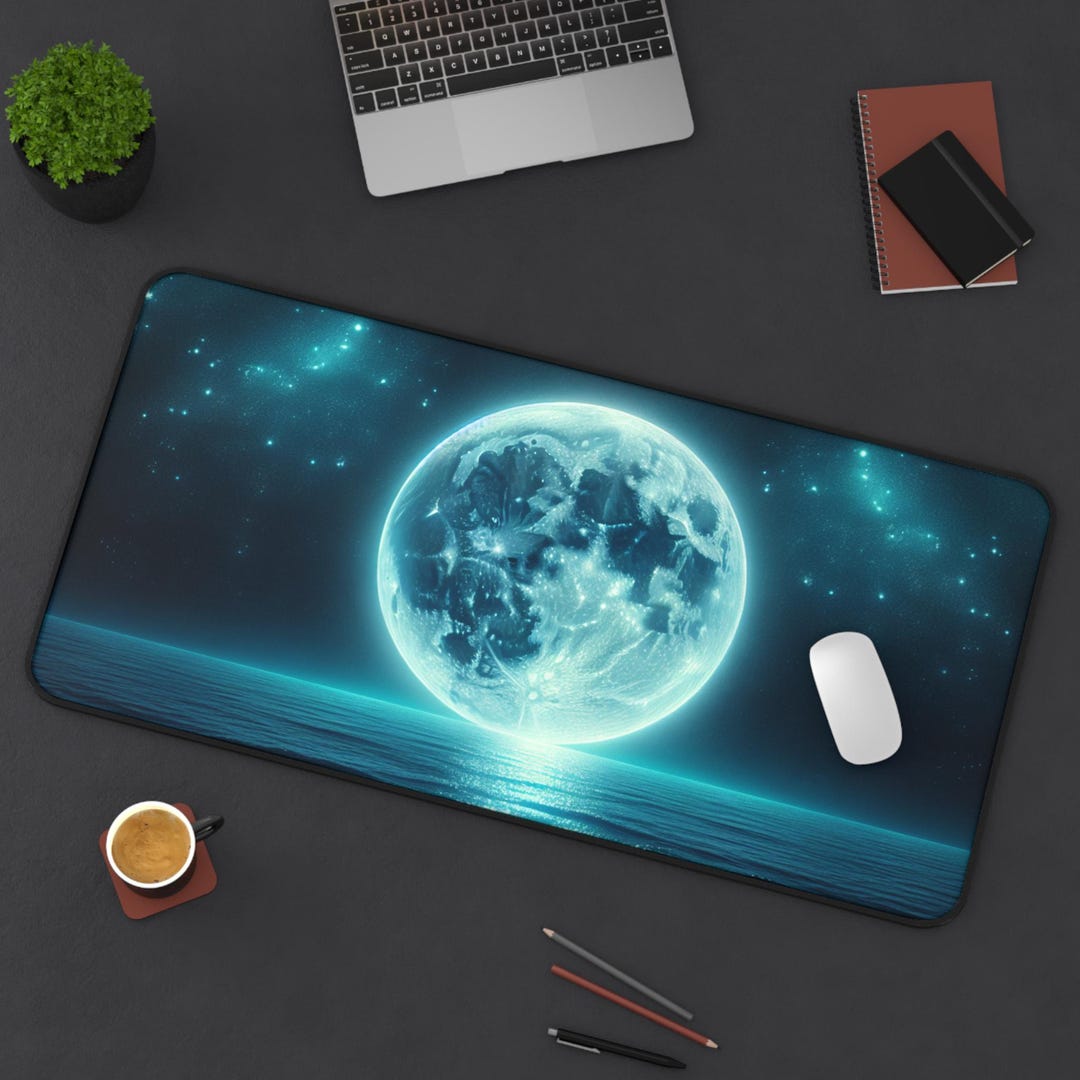 Cosmic Ocean Moon Desk Mat: Serene Gaming Mouse Pad - Etsy