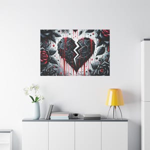 Leinwanddruck, Abstraktes Gebrochenes Herz mit Rosen, Abstrakte Kunst, Geschenk für Sie, Geschenk für Sie, Geschenk, Gestrichene Leinwand