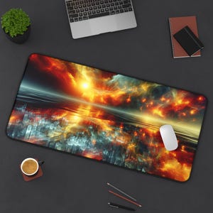 Solar Flare Seascape Desk Mat: Celestial Galaxy Office Decor