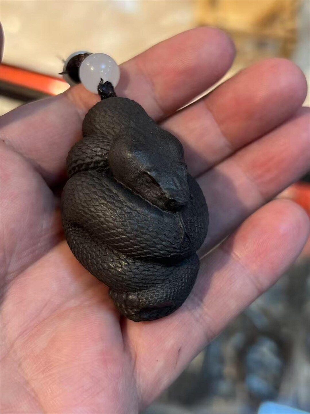 Hand-carved Wooden Python Figurine, Handmade Snake Palm Plaything ...