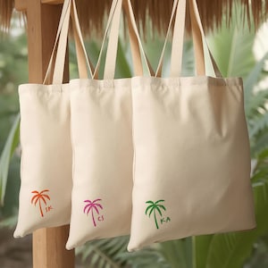 Custom Bachelorette Tote Bag – Personalized Initials with Palm Tree Sketch