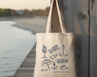 Coastal Doodle Wedding Tote: Nautical Beach Welcome Bag