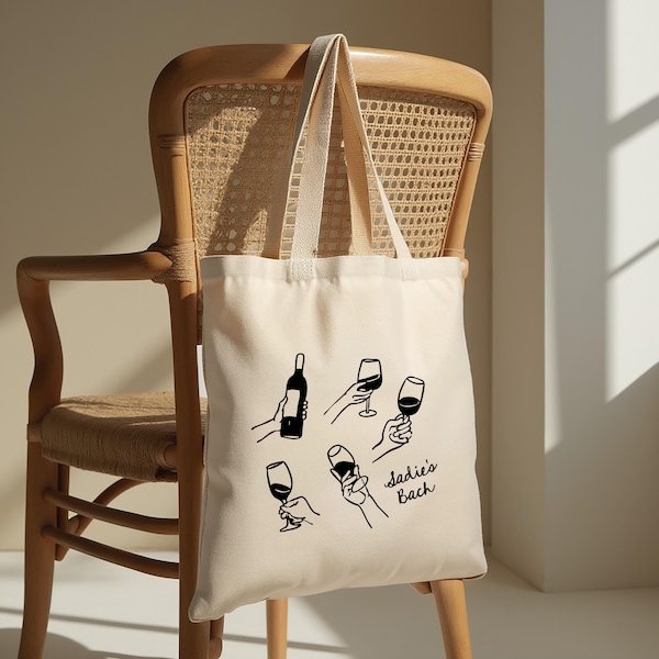 Sac fourre-tout personnalisé pour célibataires – Bravo avec des illustrations de verres à vin dessinés à la main