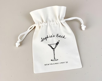 Personalized Bachelorette Hangover Kit: Hand-Drawn Martini, Cotton Favor Bag