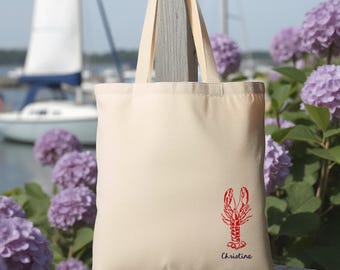 Custom Bachelorette Tote Bag – Personalized Lobster Tote with Hand-Drawn Illustration
