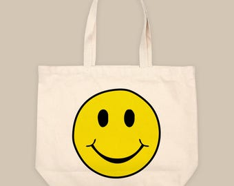 Smiley Face Tote Bag: 90’s Retro Heavy Canvas Tote