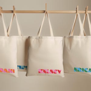 Personalized Striped Tote Bag – Custom Name Canvas Bag for Bridesmaids, Bachelorette Bags, Personalized Bag, Beach, Travel, Gifts