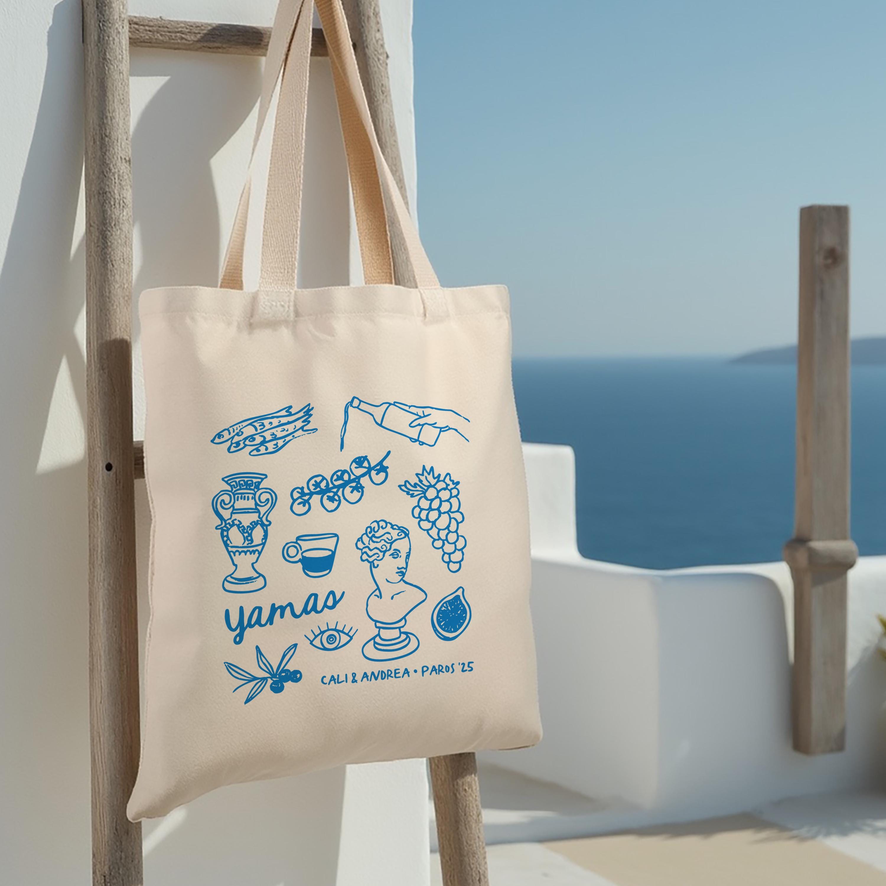 Custom Wedding Welcome Bag – Wedding Welcome Bag, Greece Wedding Tote Bag, Hand Drawn Greece Doodle Tote Bag, Paros Tote Bag