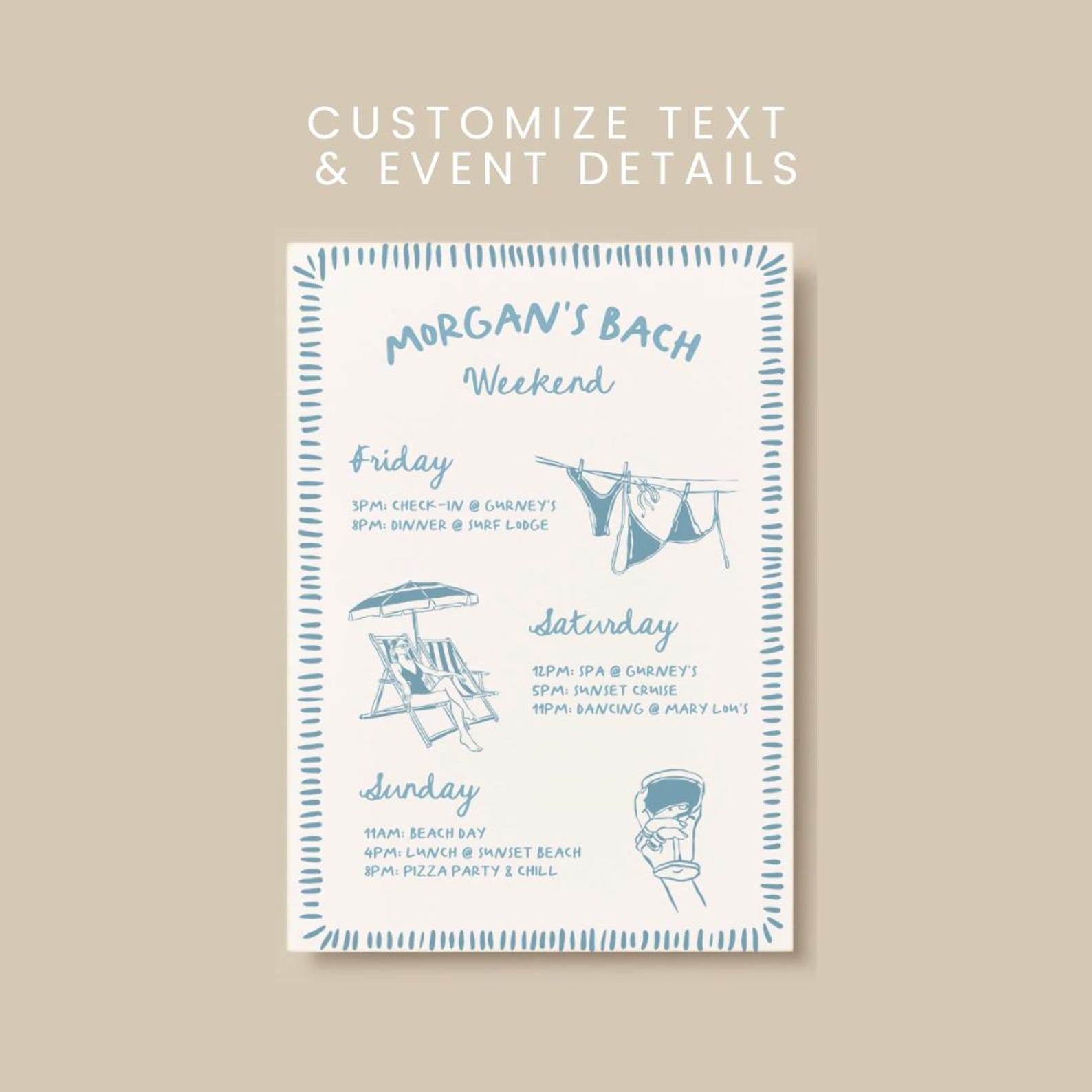 Custom Bachelorette Weekend Itinerary: the Bach Club Canva Template - Etsy