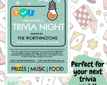 Digital Trivia Night Invitation: Editable Canva Template (Instant Download)