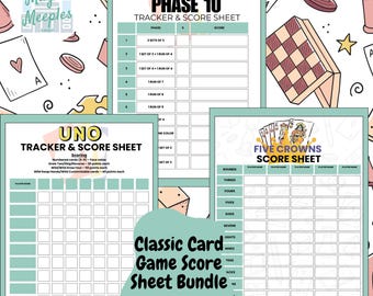 Classic Card Game Score Sheets: UNO, Phase 10, Five Crowns (Printable PDF Bundle