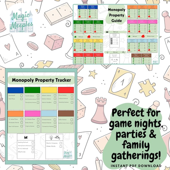 Monopoly Property Tracker & Guide Printable - Editable Canva Template for Ultimate Game Night Companion, Family Game Nights Board Game