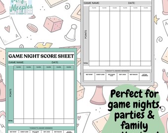Printable Game Night Score Sheet PDF, Board & Card Games Score Tracker, Instant Digital Download, Family Game Night