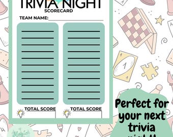 Printable Trivia Night Scorecard, Digital Party Game Score Sheet, Family Trivia Game, Game Night Instant Download, Adult Party Games,