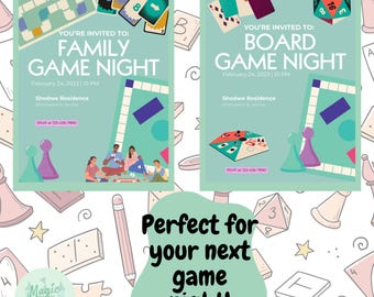 Customizable Family Game Night Invitations, Instant Download with Editable Canva Template, Printable PDF Invitation, Board Game Night