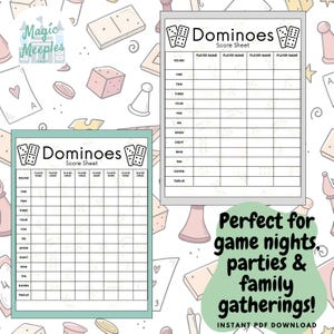 Druckbares Dominoes Score Sheet, Spielabend Score Card mit Anleitung, Sofortiger Download PDF, Familienspiel Tracker, Dominoes Scorekeeper