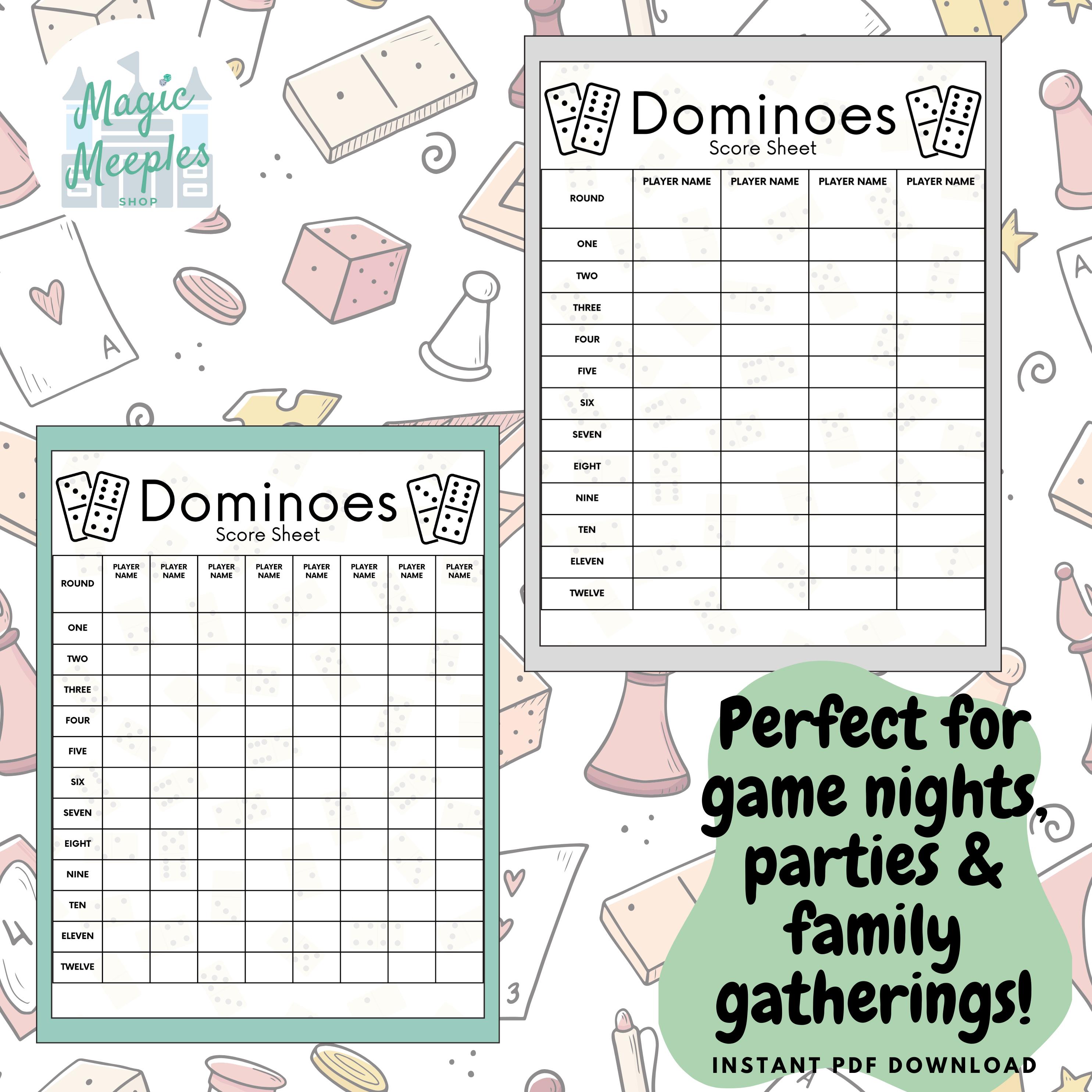 printable dominoes score sheet: game night tracker (pdf) - etsy