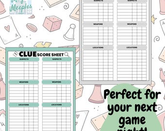 Clue Board Game Score Sheet Printable - Instant Digital Download, Mystery Game Tool for Fun Game Nights