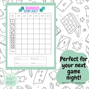 Printable Bunco Score Sheet Digital Download, Ideal for Dice Game Night Party Gift, Fun and Easy Dice Game Tracker Gift for Friends