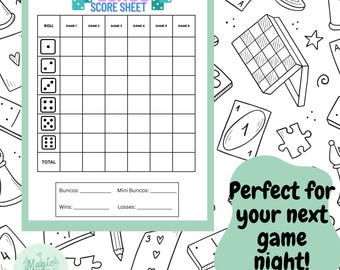 Printable Bunco Score Sheet Digital Download, Ideal for Dice Game Night Party Gift, Fun and Easy Dice Game Tracker Gift for Friends