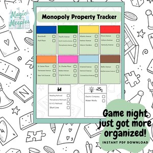 Monopoly Fastighetsspårare och guide utskrivbar - Redigerbar Canva-mall för ultimat spelkvällskompis, familjespelkvällar brädspel bild 6