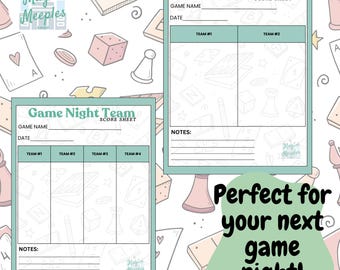 Printable Team Game Score Sheet - Instant Download for 2 or 4 Teams, Digital PDF for Family Game Night, Adult Party Games