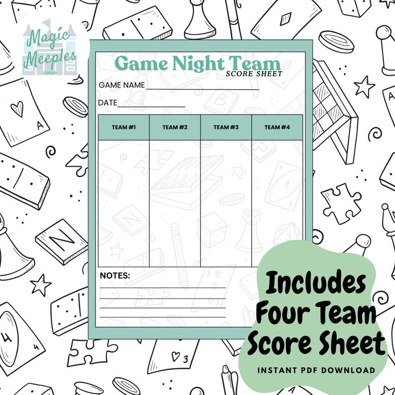 Printable Team Game Score Sheet - Instant Download for 2 or 4 Teams ...
