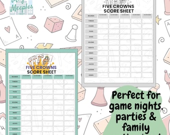 Five Crowns Card Game Scoresheet & Instructions Printable PDF Digital Download for Family Game Night Instant Download