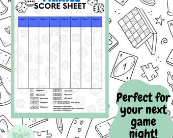 Printable Farkle Score Sheet PDF - Roll the Dice & Keep Score with Ease! Instant Download, Adult Party Games, Dice Game Scorecard