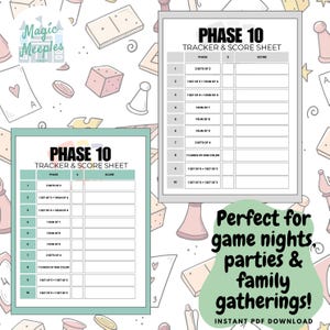 Phase 10 Score Sheet Printable, Instant Download Game Tracker & Card Game Scorecard for Game Night Fun Digital File