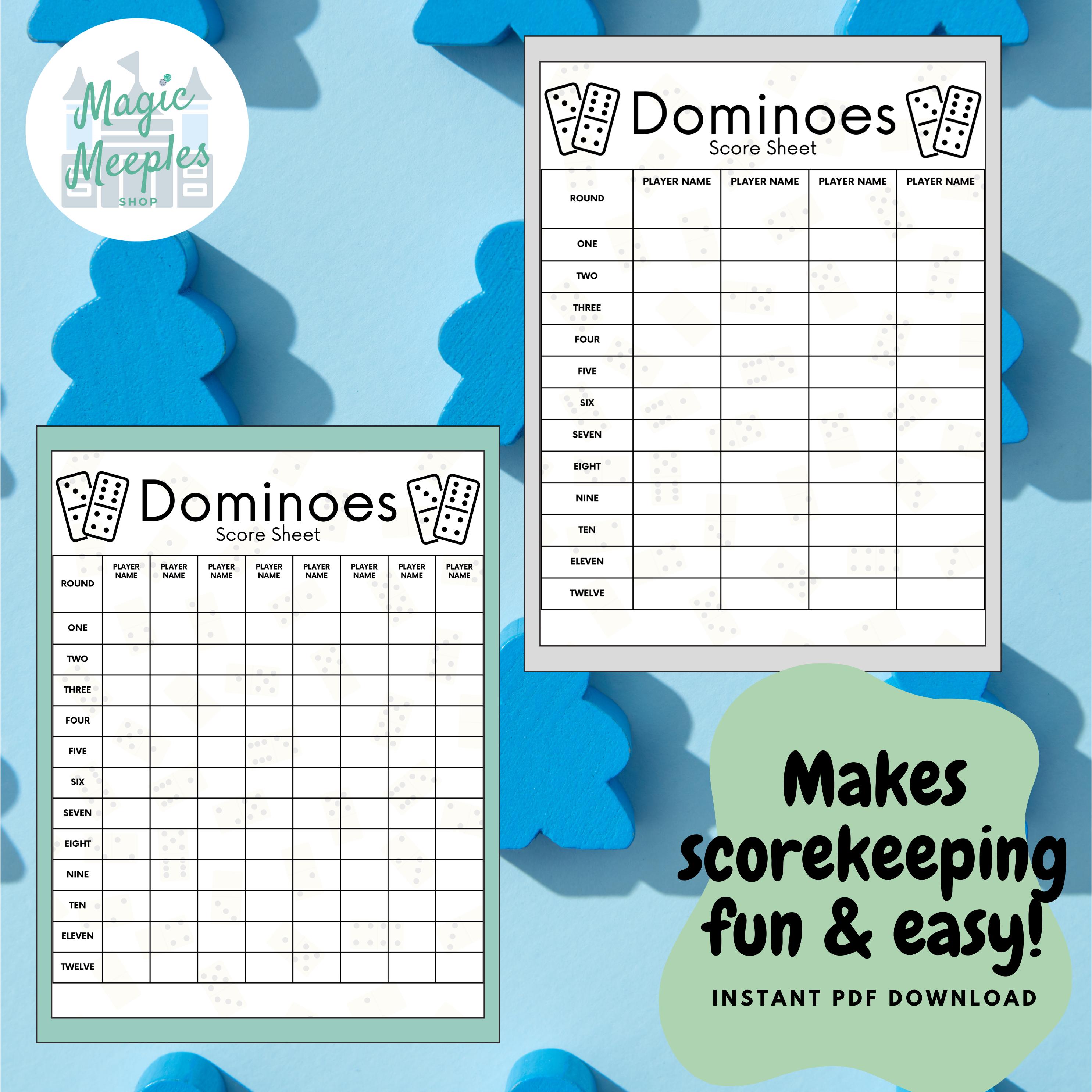 printable dominoes score sheet: game night tracker (pdf) - etsy