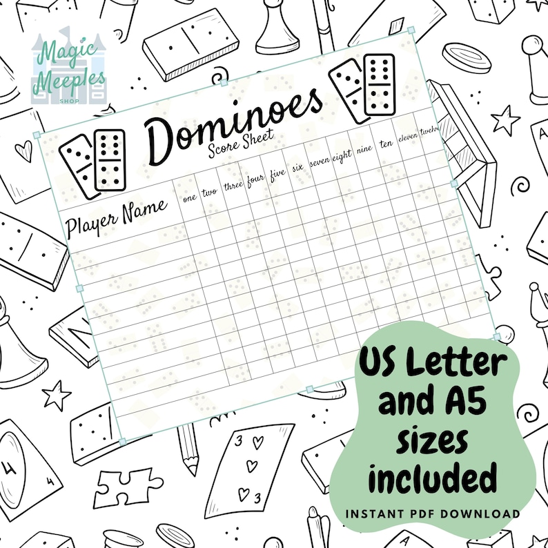 Dominoes Game Night Scorecard Printable Score Sheet for Dominoes