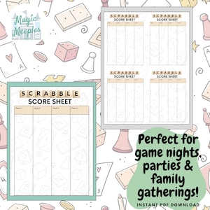 Printable Scrabble Scorecard, Word Game Score Sheet, Digital Download, Family Game Night, Score Tracker, PDF Template
