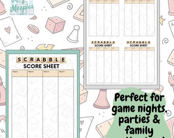 Printable Scrabble Scorecard, Word Game Score Sheet, Digital Download, Family Game Night, Score Tracker, PDF Template