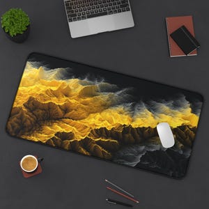 Black and Yellow Topo Desk Mat | Topographic Desk Pad | Topography Desk Topper | Eco Friendly