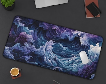 Ocean Waves Desk Mat: Neoprene Gamer Desk Topper