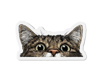 Peeking Tabby Cat Magnet: Die-Cut Vinyl, Cat Lover Gift