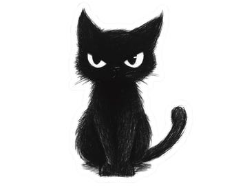 Grumpy Black Cat Sticker: Eco-Friendly, Cat Lover Gift