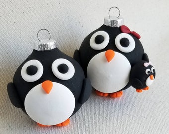 Penguin and Baby Girl Christmas Ornaments