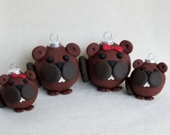 Beaver Family Christmas Ornaments