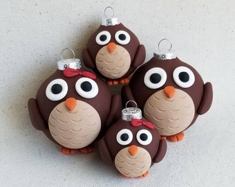 Owl Family Christmas Ornaments, set of FOUR