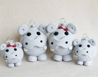 Hippopotamus Family Christmas Ornaments, set of FOUR