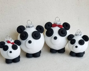 Panda Family Christmas Ornaments, set of FOUR