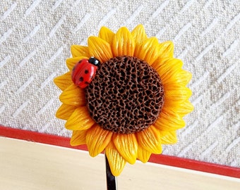 Sunflower and Ladybug Mini Bookmark