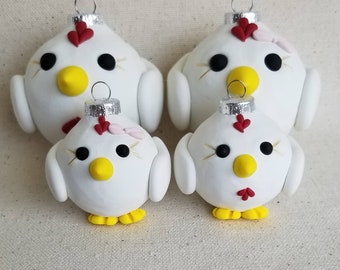 Chicken Family Christmas Ornaments, set of FOUR