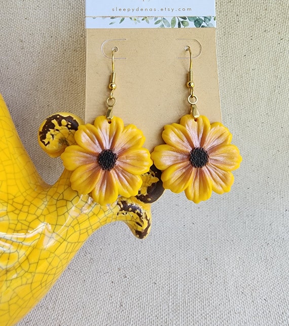 Yellow Flower Polymer Clay Earrings Etsy