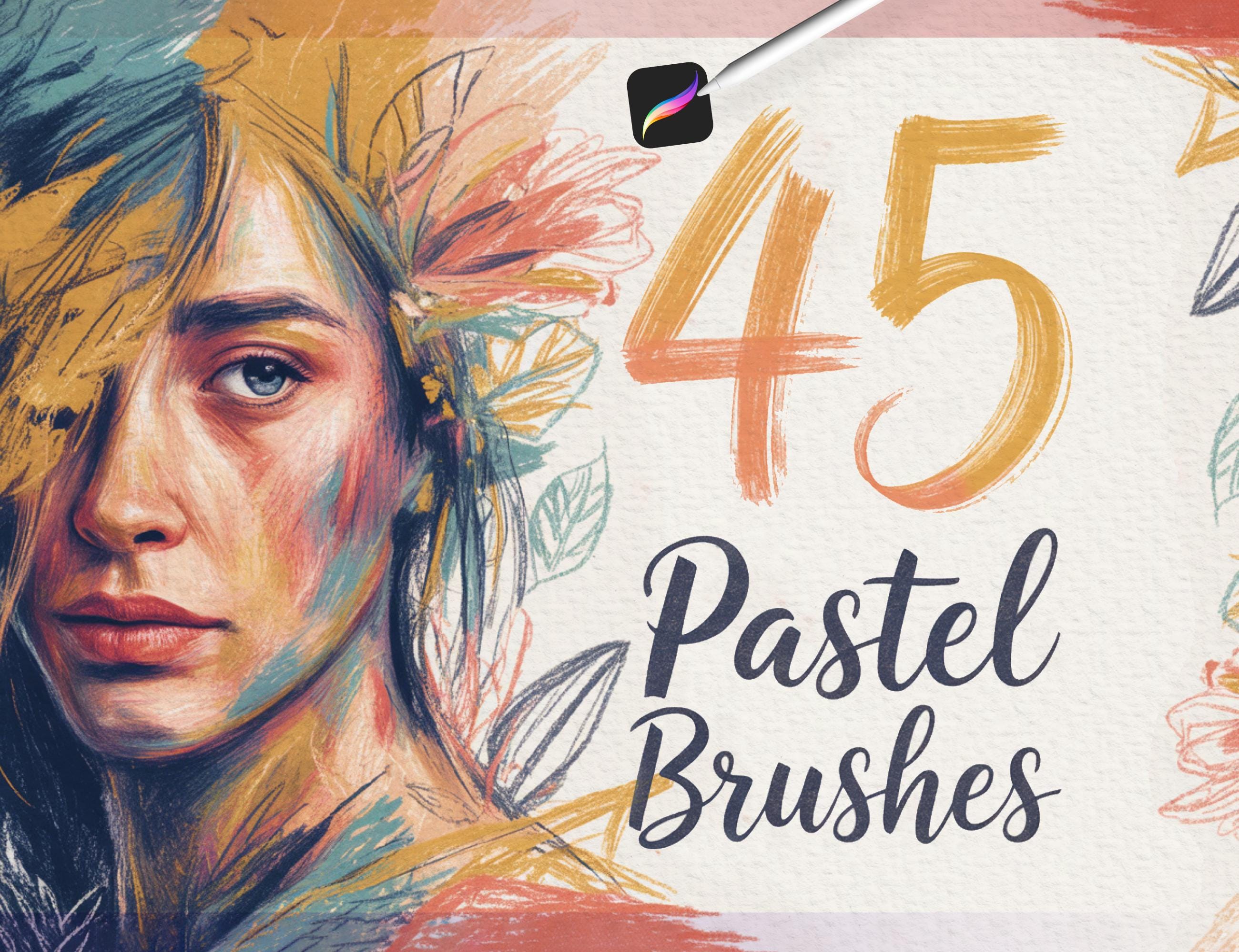 45 pinceles de pastel para Procreate – Set de texturas de crayón, tiza y lápiz